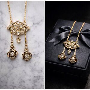 Antique Georgian 18k Yellow Gold Chandelier Rose Cut Diamond AMAZING Necklace